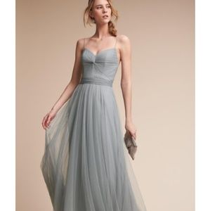French blue "Watters" maxi tulle bridesmaid dress